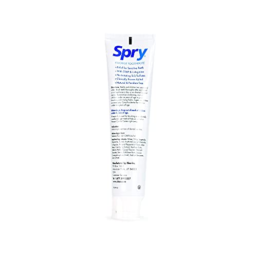 Spry Natural Xylitol Toothpaste 5oz for Adults and Kids with Fluoride, Gentle for Sensitive Teeth Whitening and Remineralizing, Breath Freshening, Mouth Moisturizing, Peppermint (Pack of 1)