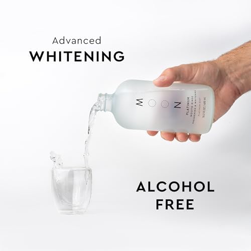 MOON Platinum Whitening Mouth Rinse - Teeth Whitening Mouth Wash for Adults - Alcohol & Fluoride Free - with Hyaluronic Acid & Aloe Vera to Nourish a Healthy Microbiome - Platinum Mint (16.2 Fl Oz)
