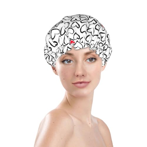 Love Hearts Shower Cap For Women Reusable Waterproof Double Layers Bath Cap Hair Protection Elastic Ladies Spa Salon Shower Hat