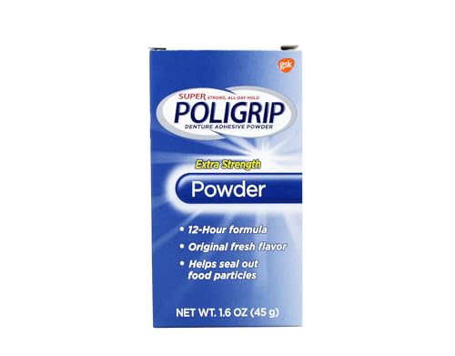 Super POLIGRIP Extra Strength Denture Adhesive Powder 1.60 oz (Pack of 3) by Super Poli-Grip