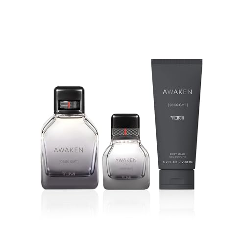 TUMI AWAKEN [08:00 GMT] Gift Set - Refreshing Cologne & Body Wash for Men - 3.4 oz & 1.0 oz Eau de Parfum, 6.7 oz Body Wash