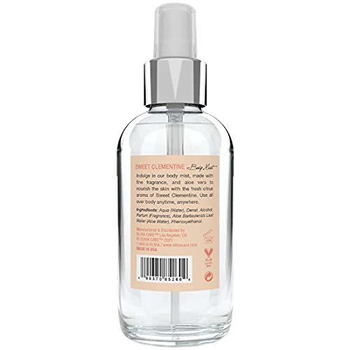 Olivia Care Body Mist Spray Made with Natural Sweet Clementine Scent - Refreshing, Soothing, Cooling & Moisturizing - Eliminate Odor with Fresh Floal Aroma - 4 FL OZ
