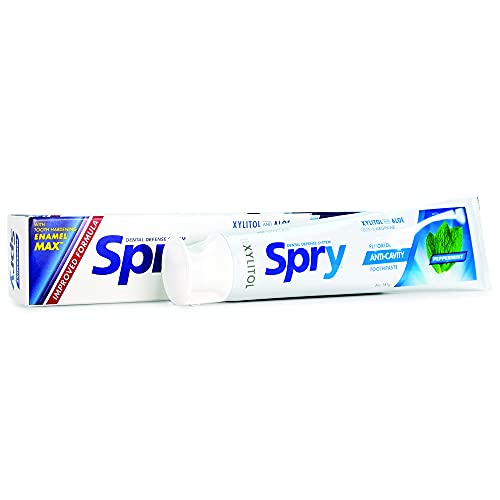Spry Natural Xylitol Toothpaste 5oz for Adults and Kids with Fluoride, Gentle for Sensitive Teeth Whitening and Remineralizing, Breath Freshening, Mouth Moisturizing, Peppermint (Pack of 1)