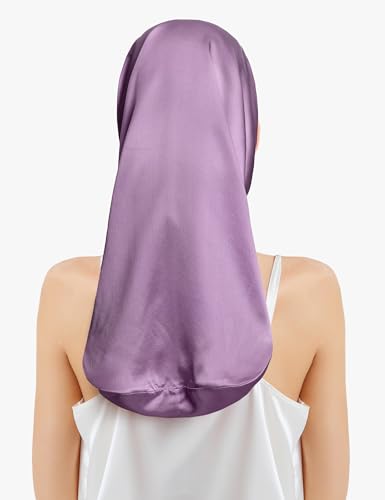 LilySilk 100% Silk Bonnet Mulberry 19 Momme Silk Sleep Cap Long for Curly Hair Night Cap for Sleeping, Silk Hair Wrap for Women Lavender