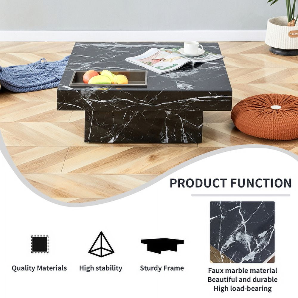 31.4" Modern Black Patterned Mdf Coffee Table - Stylish & Practical For Living Room