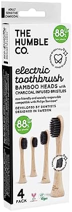 The Humble Co. Plant Based Electric Toothbrush Heads 4pk - Replacement Heads Compatible with Philips Sonicare Toothbrush, Helps Remove Plaque and Eliminate Bad Breath (Charcoal)