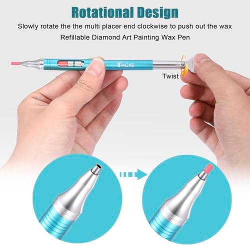 Diamond Art Pen Refillable Wax Pen for Diamond Painting, Metal 5D Diamonds Art Accessories Pens with a Multi Placer, Blue