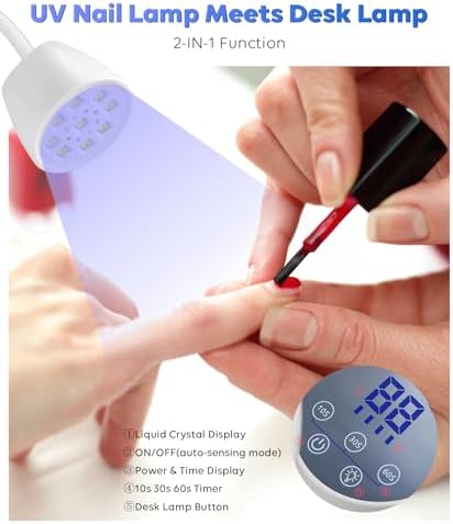 UV LED Nail Lamp, Gooseneck UV Light for Gel Nails & LED 2 Modes, Cordless Rechargeable Nail Dryer Gel Lamp with 3 Timers & Auto Sensor Fast Flash Curing Polish Nail Art DIY Manicure-White