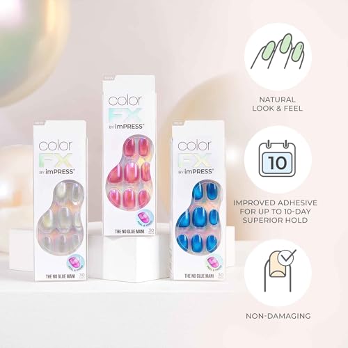 KISS colorFX by imPRESS Press On Nails , ‘Starry’, Solid Light Pink with Pearlescent Finish, Short Oval, New & Improved Adhesive, Includes 30 Fake Nails, Prep Pad, 1 Manicure Stick, 1 Mini Nail File