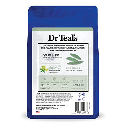 Dr Teal's Epsom Salt Magnesium Soak, Cannabis Sativa Hemp Seed Oil, 3 lbs (Pack of 4)
