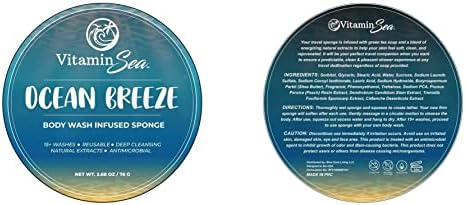 Travel Size Body Wash Women Shower Sponges (2 Pack) | 30 + Washes Travel Loofah with Case | Travel Body Wash Women Shower Sponge Soap w/Natural Extracts | Travel Soap Sponge Body Wash (Ocean Breeze)