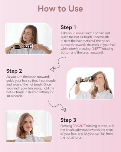 WEEYUM Rotating Hair Dryer Brush with 2 Detachable Brush Heads, 3 in 1 Hot Air Spinning Brush for Volumizer/Drying/Smoothing/Curling