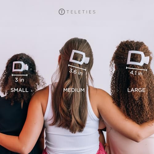 TELETIES - Large Flat Square Clip - For Lying Down, Yoga, Driving & More - Strong Grip, Bendable Teeth, Comfortable Curved Design - Ideal for Thick Hair - Core Collection - Tortoise