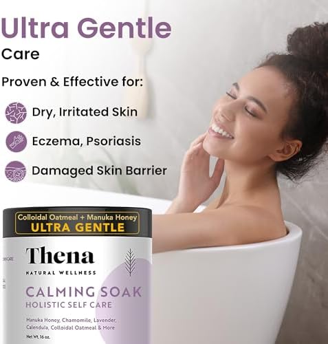 Organic Calming Soak Extra Moisturizing with 10% Colloidal Oatmeal Manuka Honey Vitamins, Ultra Gentle Relief for Dry, Sensitive, Eczema & Itchy Skin, Natural Bath Therapy for Adults, Kids and Babies