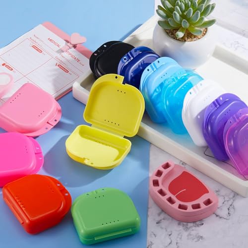 Sherr 120 Pcs Dental Retainer Case with Holes 12 Colors Denture Case Mouth Guard Holder Multicolored Retainer Holder False Teeth Container for Travel Office Home