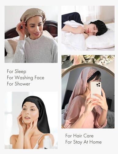 LilySilk Extra Long Silk Bonnet Sleep Cap for Women Soft Adjustable Hair Bonnet for Braids,Curly,Long Hair- Soft Elastic Band, Rosy Pink
