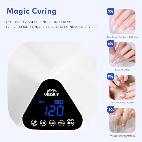 UV LED Nail Lamp with UV Gloves,Magnetic Metal Mirror Base Cordless Nail Dryer, Gel Polish Curing Light with 4 Timers,Touch Control Display,Auto Sensor for Professional Salon & Home