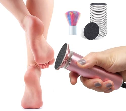 Electric Callus Remover for Feet Adjustable Speed, Powerful Foot Scrubber Electric Foot Callus Remover Heel File with 60PCS Sanding Discs Pedicure Tools for Feet Dead Skin Foot Grinder, Pink
