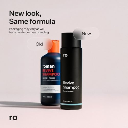 ROMAN Men's Revive Shampoo, Exfoliates & Clarifies with Peppermint, Cleanses for Thicker-Looking Hair, With Saw Palmetto, Pumpkin Seed Oil, Caffeine, Without Sulfates, Parabens, Phthalates, 8 fl oz