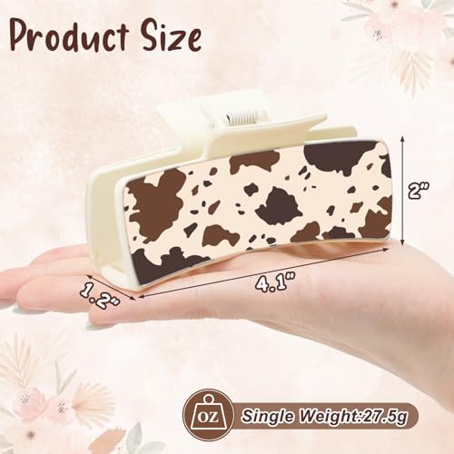 Western Leather Hair Claw Clips Sunflower Floral Square Claw Clips for Hairstyling Southwest Cow Print Cowhide Hair Accessories Large Aesthetic Western Cowgirl Stuff Gift for Women Girls