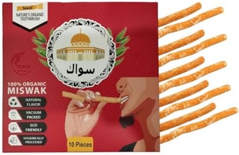 Miswak Sticks for Teeth Natural Toothbrush Organic مسواك Vegan and Cruelty Free Vacuum Sealed (Pack of 10)