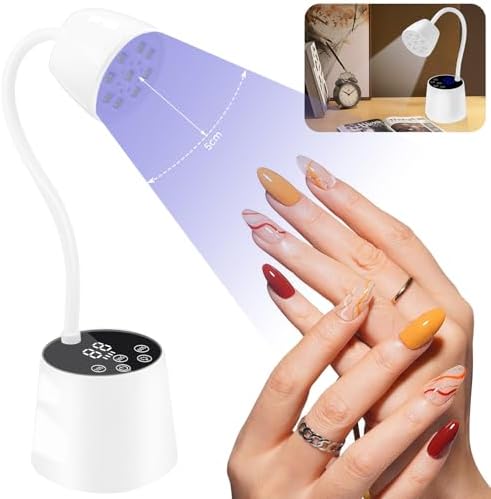 UV LED Nail Lamp, Gooseneck UV Light for Gel Nails & LED 2 Modes, Cordless Rechargeable Nail Dryer Gel Lamp with 3 Timers & Auto Sensor Fast Flash Curing Polish Nail Art DIY Manicure-White