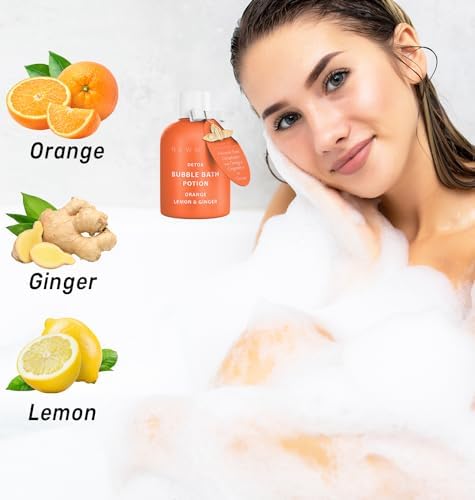 Natural Detox Citrus Bubble Bath Long Lasting Foaming Soak with Orange Ginger Lemon Essential Oils for Relaxation Hydration Stress Relief Spa Gift
