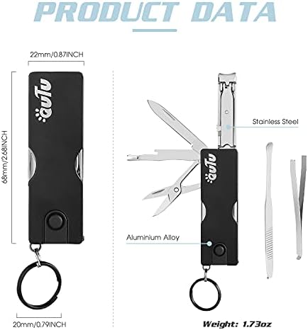 OUTU Keychain Nail Clippers Multitool, 8 in 1 EDC Utility Tool with Nail Clipper, Scissors, Tweezers, Gifts for Him Men Husband Dad Boyfriend (Black)