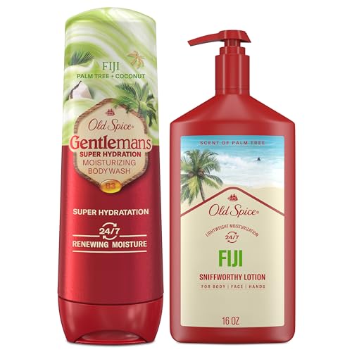 Old Spice Body Wash + Hand & Body Lotion Bundle Pack, 24/7 Moisturizing Freshness, For All Skin Types, Fiji with Palm Tree + Coconut Lasting Scent, 16 oz & 20 oz (Pack of 2)