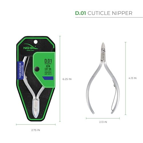 NGHIA Cuticle Nipper - D-01 (Stainless Steel) | Premium Quality for Nail Care | Durable and Sharp | Ergonomic Design | Grey Plated | Ideal for Salons and Home Use