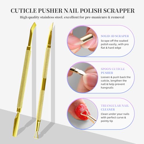 Gel Polish Remover Kit for Gel & Shellac Nails – 2-5-Minutes Fast Removal, No Soak Needed with Cuticle Pusher | Acetone-free Gel Remover for Nails, Travel-Friendly & Pro-Grade, At-home Salon Use