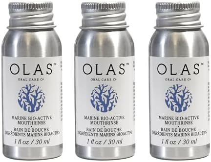 Olas Alcohol Free Mouthwash & Oral Rinse - Marine Bio-Active Mouth Rinse with Essential Oils & Antioxidants for a Healthy Oral Microbiome - Fluoride Free Natural Mouthwash (3 Count, 1 Fl Oz Each)