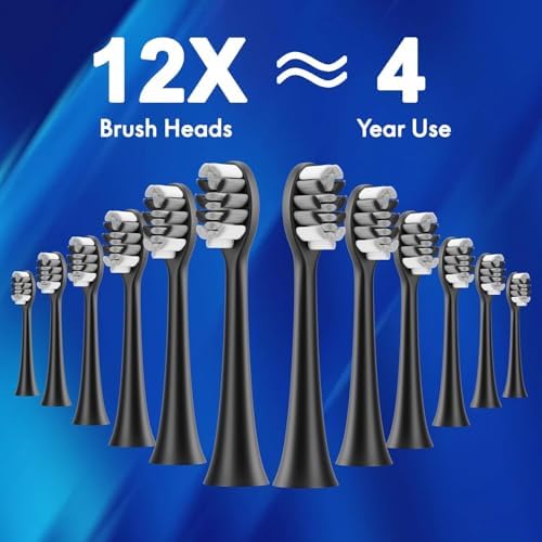 Electric Toothbrush Set, Equipped with 12 Brush Heads and 1 face Brush Head, IPX8 Waterproof, 42000 high-Frequency Vibration, Ultra Whitening Toothbrush for Adults,Black