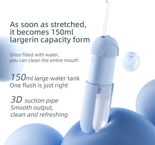 Water Dental Flosser - yayisheng, Portable Cordless Oral Irrigator 3 Modes & 150ML Pull-Out Type Detachable Tank, 6 Jet Tips, IPX7 Waterproof