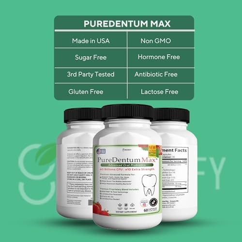 PureDentum for Gums and Teeth Health & Fresh Breath - 40 Billion CFU Advanced Oral Probiotics for Mouth Bad Breath, Capsule Supplement - 3 Pack