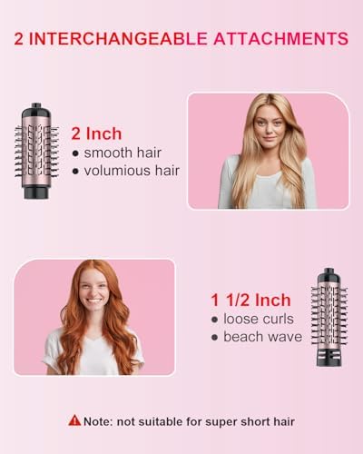 WEEYUM Rotating Hair Dryer Brush with 2 Detachable Brush Heads, 3 in 1 Hot Air Spinning Brush for Volumizer/Drying/Smoothing/Curling