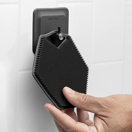 TOOLETRIES Body Scrubber & Hook - Premium Silicone Scrub for Cleaning, Exfoliating and Invigorating Your Skin - Shower Accessories - Durable & Long Lasting Body Wash Scrubber for Men - Charcol