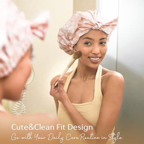 Yanibest Shower Cap for Women Reusable Waterproof, Adjustable Non-Slip Shower Hair Cap, Washable Bath Hat for Long Hair