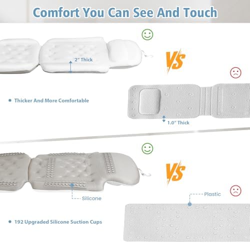 Luxury Full Body Bath Pillow for Bathtub, Bath Pillows for Tub with Mesh Laundry Bag, Cushion for Bathtub Headrest Neck Back Support - 5D Air Mesh & Quick Drying | White 51" x 16"