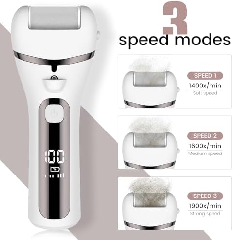Electric Callus Remover for Feet with LED Display, 3 Roller Heads, 17-in-1 Rechargeable Pedicure Kit for Women & Men, Professional Foot File Tools for Hard, Cracked, Dry, Dead Skin (White)