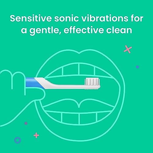 Quip Sonic Toothbrush for Kids - Timed Electric Toothbrush with Small Replaceable Brush Head - Soft Bristles, Rubber Handle, 3 Month Battery Life - Travel Toothbrush - Blue