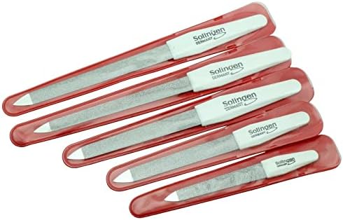 SMI 5 Pcs Solingen Germany Sapphire Metal Nail File Set + 1 Curved File - Fine and Coarse Nail Files - Double Sided Professional Manicure Pedicure Kit Best Nail File for Fingernail Toenail Care