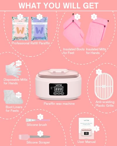 Paraffin Wax Machine for Hand and Feet -Paraffin Wax Warmer Moisturizing Kit Auto-time and Keep Warm Paraffin Hand Wax Machine for Arthritis (Pink)