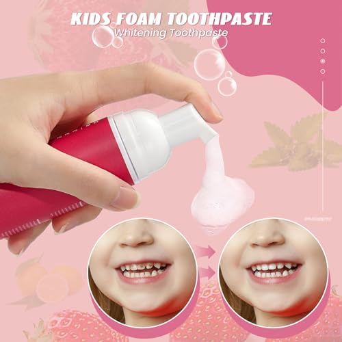 Fluoride Free Foam Kids Toothpaste - ELOTAME Toddler Natural Whitening Toothpaste with Mix Mint Flavor, Organic Travel for U Shaped Toothbrush