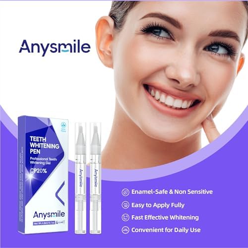 Teeth Whitening Pen Non Sensitive Teeth Whitening Gel with Effective 20% Carbamide Peroxide, 4 Professional Tooth Whitener Pens Travel- Friendly, 2ml/Pen
