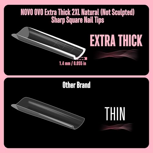 XXL Sharp Square Natural (not Sculpted) Nail Tip, Extra Thick False Nails Press on, Full Cover Soft Gel Extension Fake Nail Acrylic kit with XL L M French Tip Auxiliary Line x 15 Size 180pcs