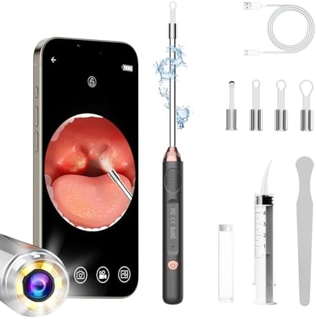 Tonsil Stone Remover with Camera，Tonsil Stone Removal Tool with LED Light，TonsilCleaner for Tonsil Stone Removal，Tonsillolith Removal Tool with 4 Head ，Attachments for iOS & Android