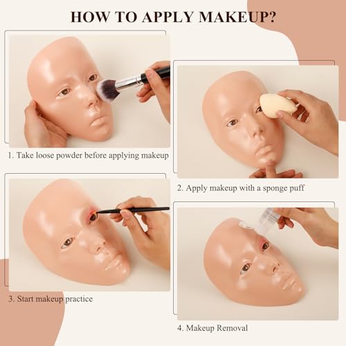 Makeup Practice Board with Face Painting and 2 Makeup Brushes for Stage/Halloween - Beginner Practice (Pink)