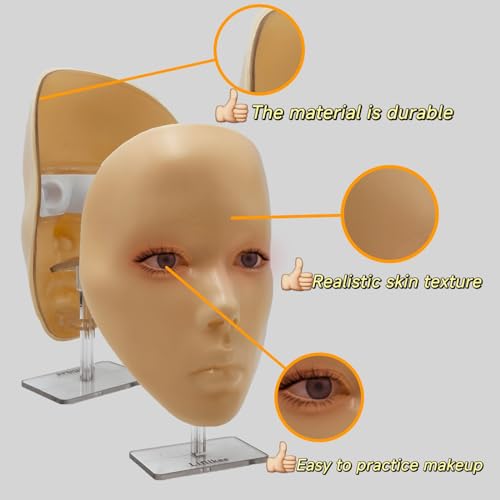 Makeup Practice Face, Liflikee Makeup Mannequin Face with Makeup Practice Face Board,Silicone Full Face Practice Eyelash Eye Shadow, for Emerging Makeup Artist, Girl's Gift, Reusable makeup Face(C01)
