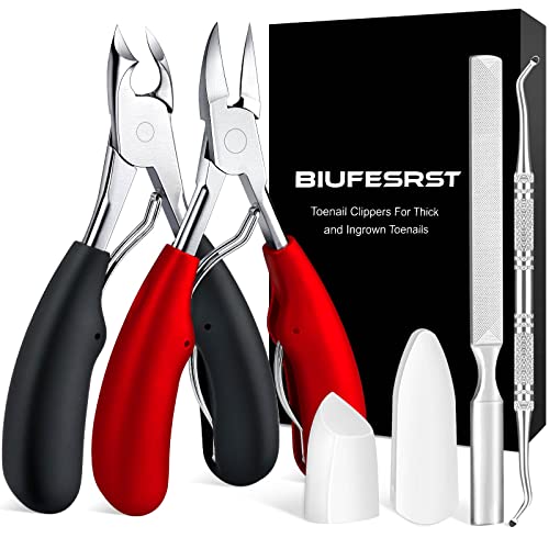 Toenail Clippers for Thick Toenails, Toe Nail Clippers, Ingrown Toenails, Professional Podiatrist Nail Clippers, Heavy Duty, Sharp Curved Blade, Lighter Long Handle for Men Women Adult
